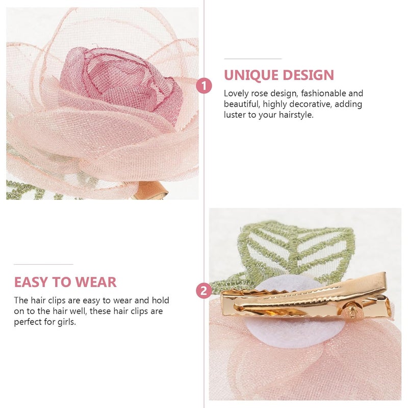 Cabilock Vintage Duckbill Hair Clip Dried Rose Flower Organza Accessory For Women - Image 5